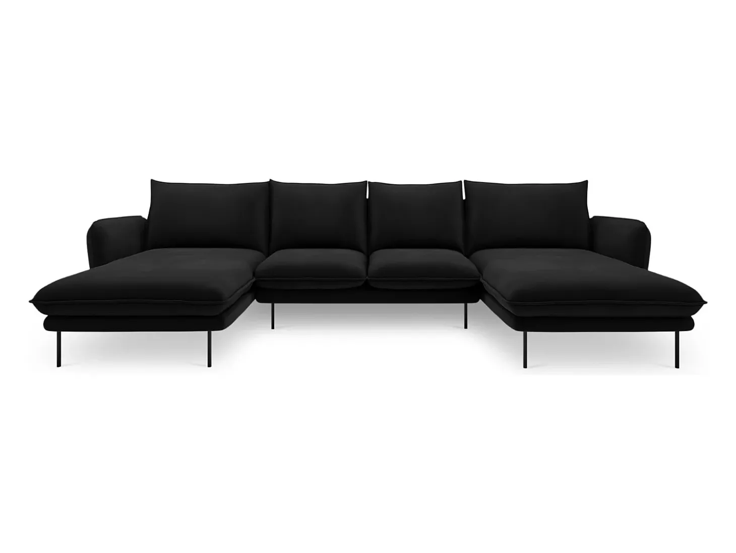 Cosmopolitan Design - Sofá panorâmico "Vienna" 6 lugares em veludo preto - 350x170x95cm