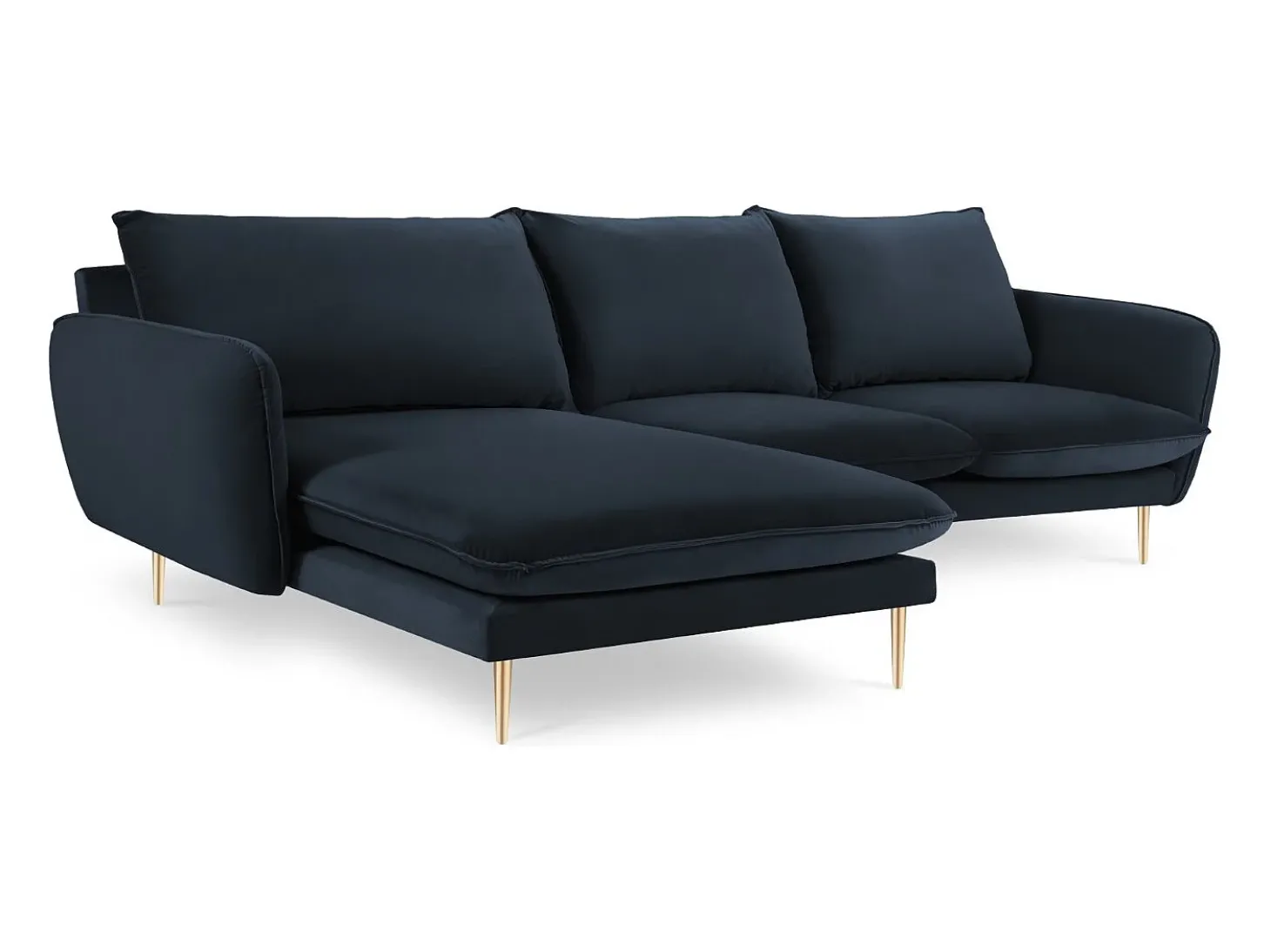 Cosmopolitan Design - Sofá de canto esquerdo "Vienna" 5 lugares em veludo azul escuro - 255x170x95cm
