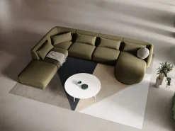 Cosmopolitan Design - Sofá de canto panorâmico à esquerda "Tulum" 6 lugares em veludo verde - 330x255x70cm