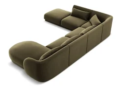 Cosmopolitan Design - Sofá de canto panorâmico à esquerda "Tulum" 6 lugares em veludo verde - 330x255x70cm