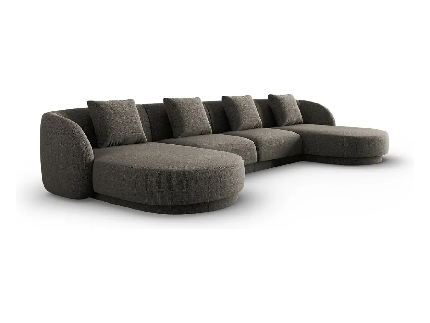 Cosmopolitan Design - Sofá panorâmico "Tulum" 5 lugares em tecido chenille cinza - 330x156x70cm
