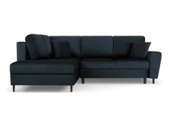 Cosmopolitan Design - Sofá convertível de canto esquerdo com caixa de arrumação "Kyoto" 5 lugares em veludo azul escuro - 243x194x88cm