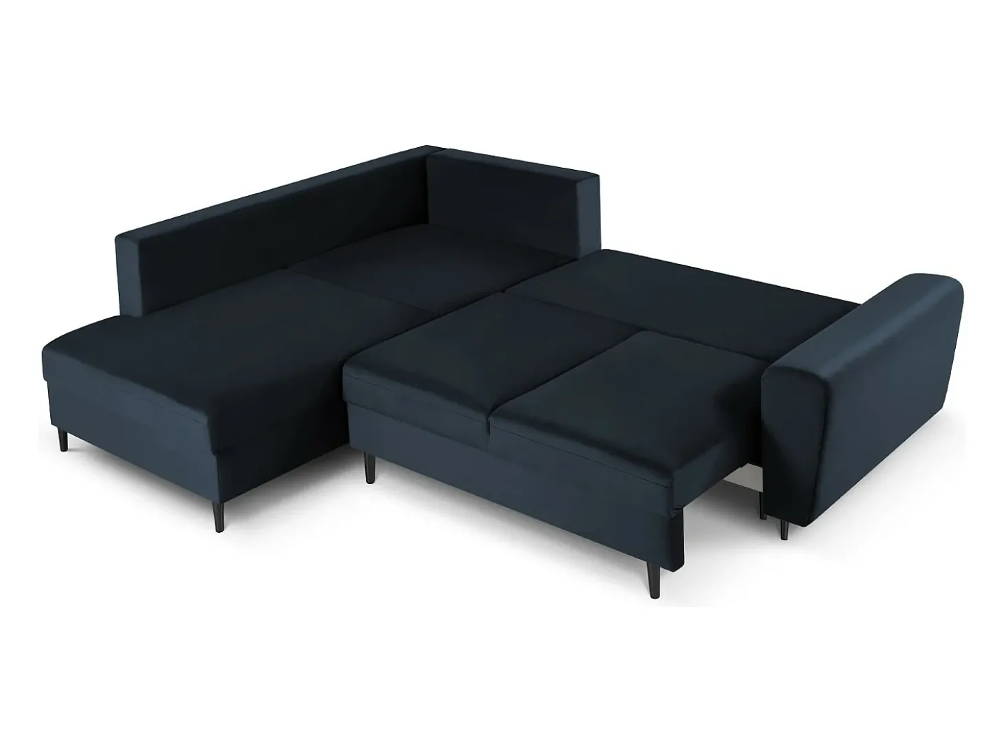 Cosmopolitan Design - Sofá convertível de canto esquerdo com caixa de arrumação "Kyoto" 5 lugares em veludo azul escuro - 243x194x88cm