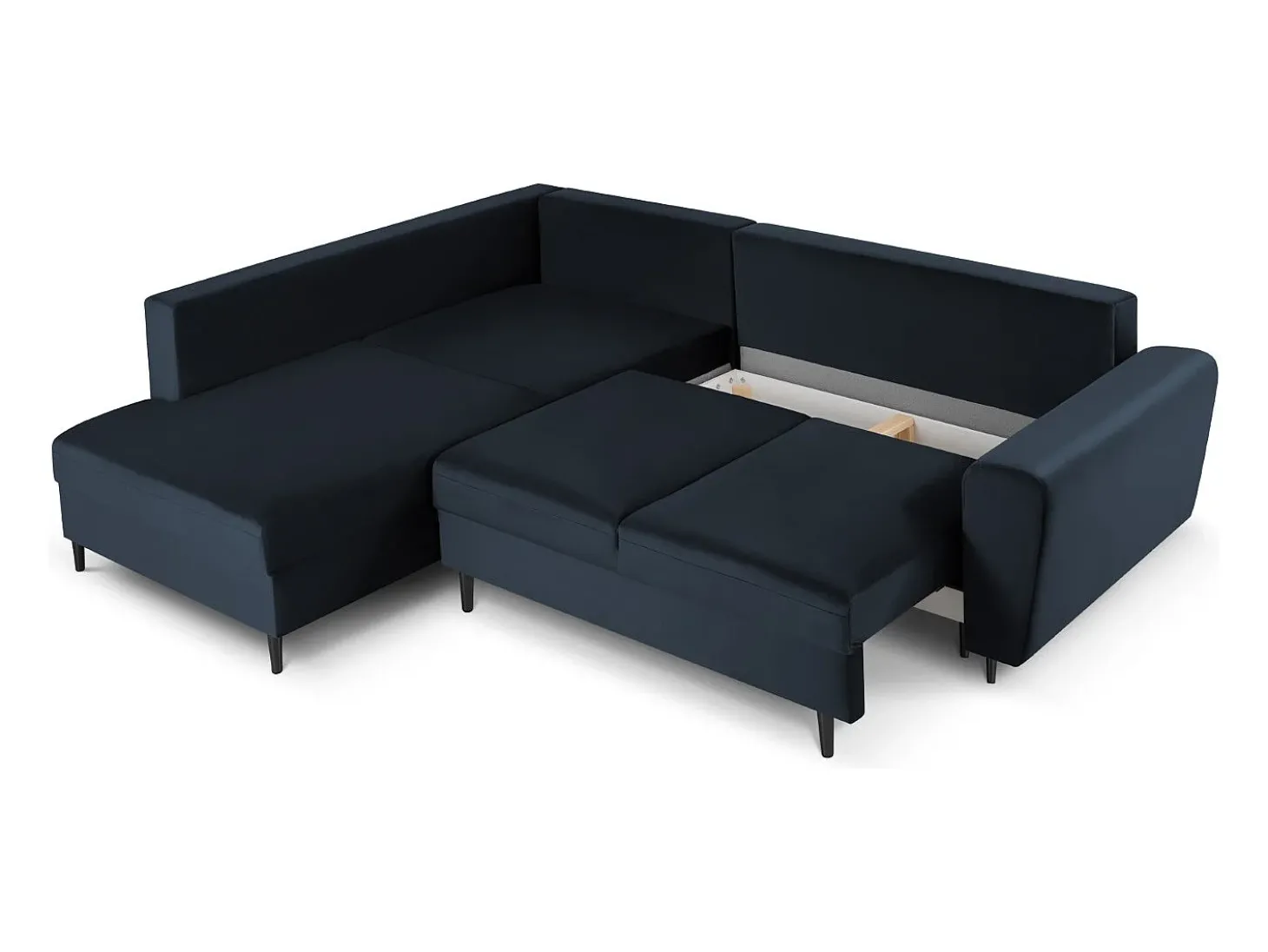 Cosmopolitan Design - Sofá convertível de canto esquerdo com caixa de arrumação "Kyoto" 5 lugares em veludo azul escuro - 243x194x88cm