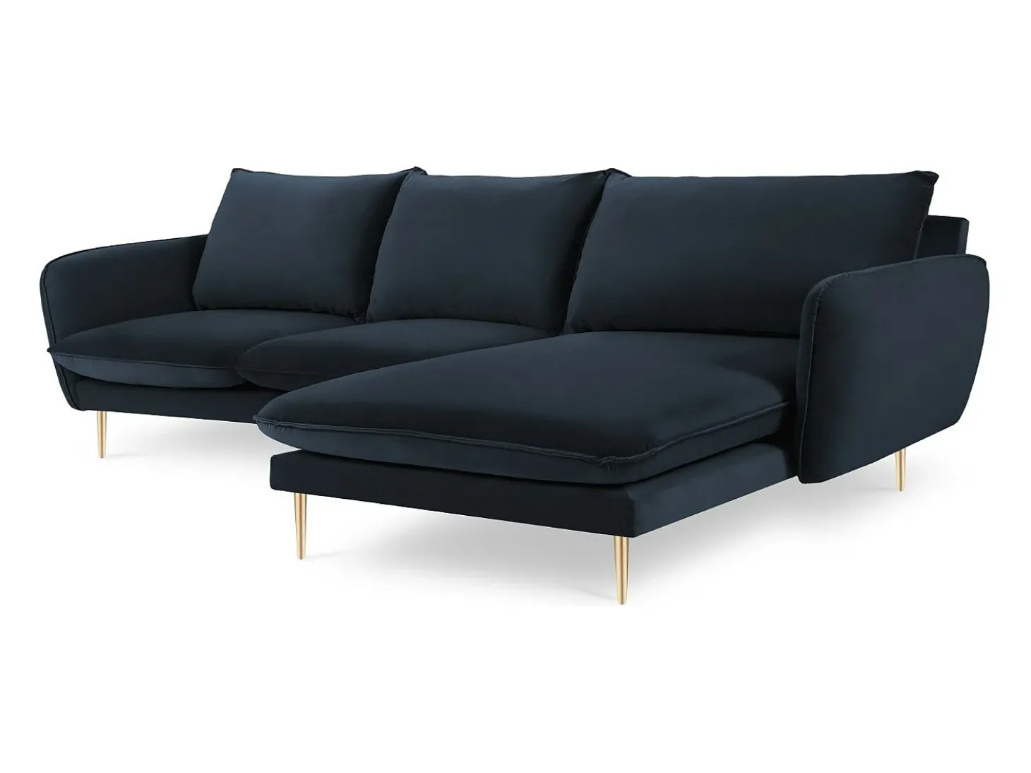 Cosmopolitan Design - Sofá de canto direito "Vienna" 5 lugares em veludo azul escuro - 255x170x95cm