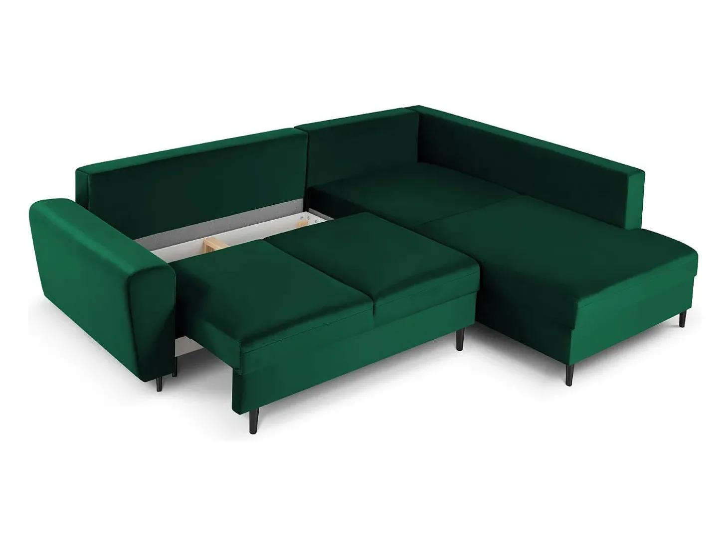 Cosmopolitan Design - Sofá convertível de canto direito com caixa de arrumação "Kyoto" 5 lugares em veludo verde garrafa - 243x194x88cm