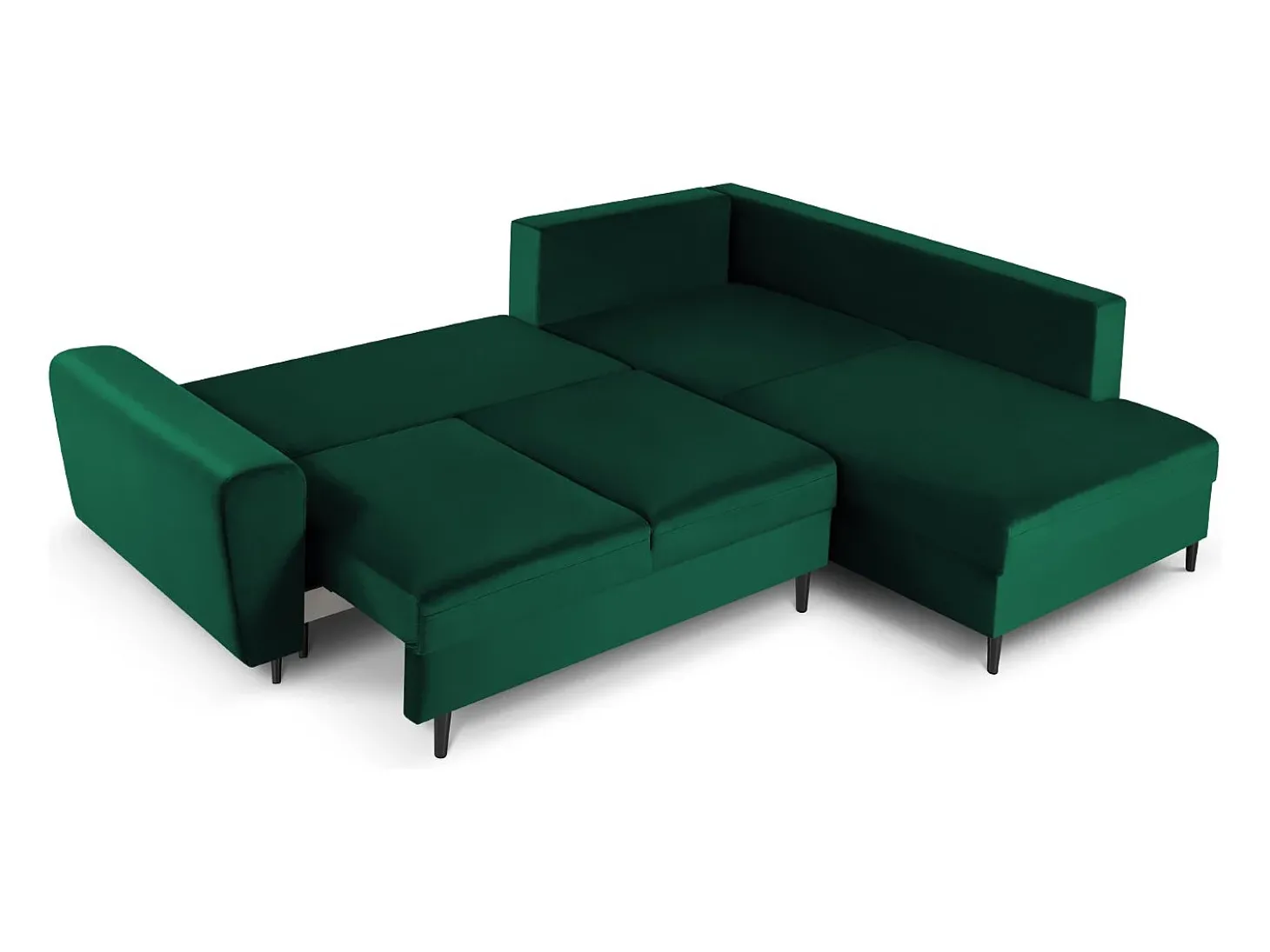 Cosmopolitan Design - Sofá convertível de canto direito com caixa de arrumação "Kyoto" 5 lugares em veludo verde garrafa - 243x194x88cm