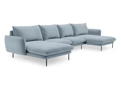 Cosmopolitan Design - Sofá panorâmico "Vienna" 6 lugares em veludo azul claro - 350x170x95cm