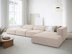 Cosmopolitan Design - Sofá de canto direito "Arendal" 5 lugares em tecido chenille bege - 341x166x70cm