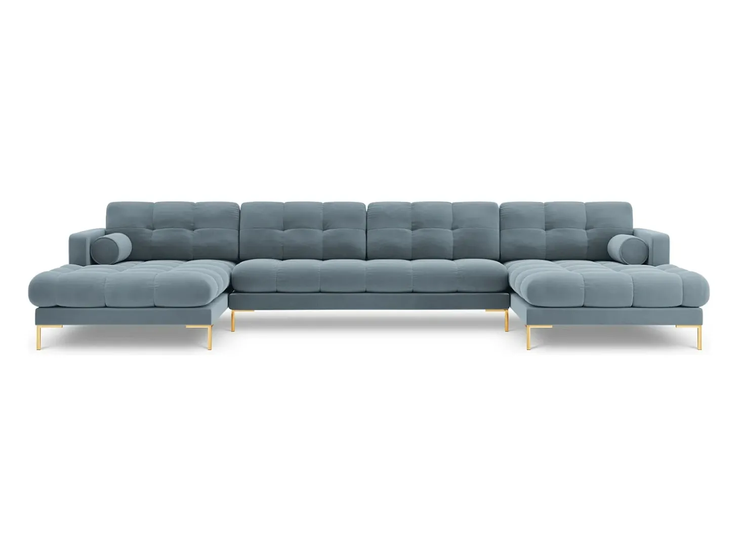 Cosmopolitan Design - Sofá panorâmico "Bali" 7 lugares em veludo azul claro - 383x185x75cm