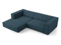 Cosmopolitan Design - Sofá de canto esquerdo "Arendal" 3 lugares em tecido chenille com efeito canelado azul marinho - 224x166x70cm