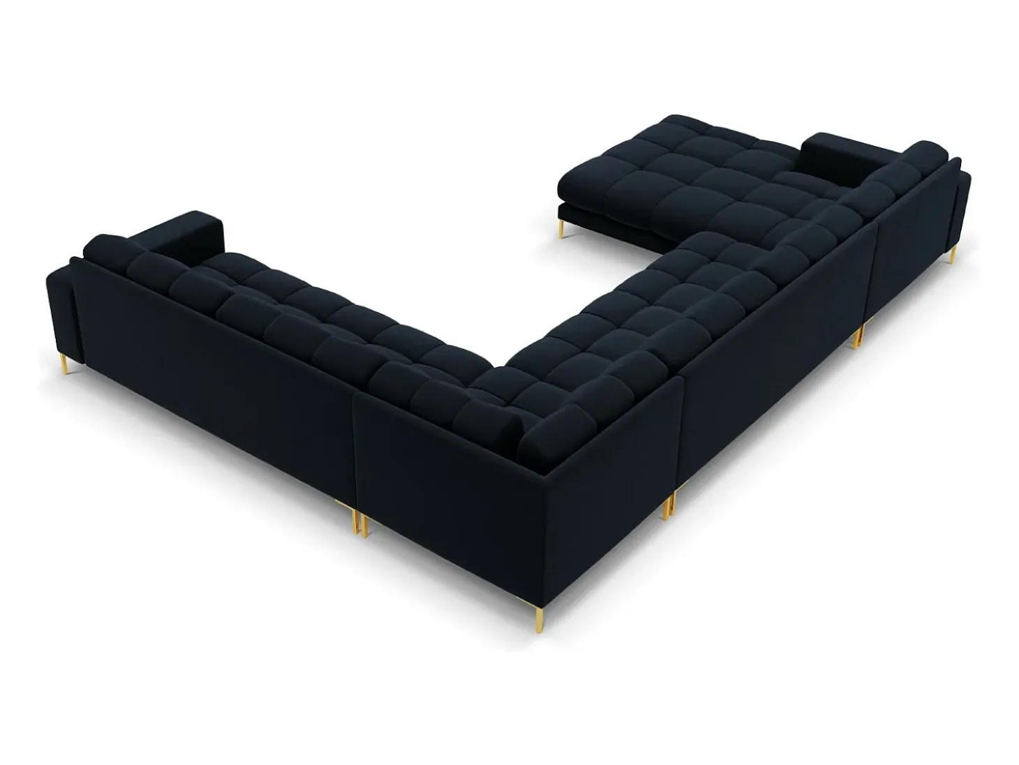 Cosmopolitan Design - Sofá de canto direito panorâmico "Bali" 7 lugares em veludo azul escuro - 327x256x75cm