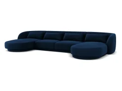Cosmopolitan Design - Sofá panorâmico "Tulum" 5 lugares em veludo azul real - 330x156x70cm