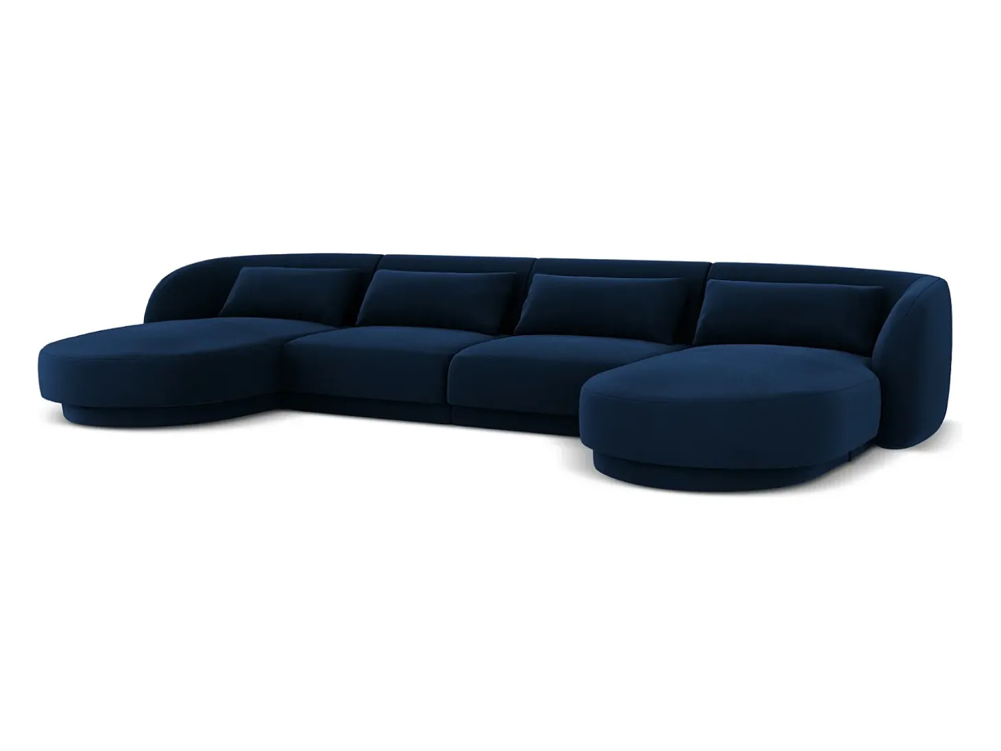 Cosmopolitan Design - Sofá panorâmico "Tulum" 5 lugares em veludo azul real - 330x156x70cm