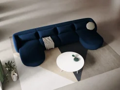Cosmopolitan Design - Sofá panorâmico "Tulum" 5 lugares em veludo azul real - 330x156x70cm