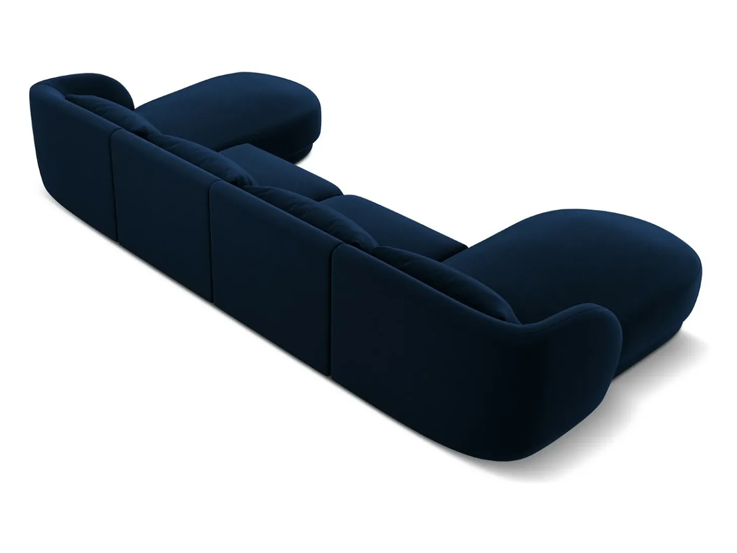 Cosmopolitan Design - Sofá panorâmico "Tulum" 5 lugares em veludo azul real - 330x156x70cm