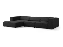 Cosmopolitan Design - Sofá de canto esquerdo "Arendal" 4 lugares em tecido chenille preto - 284x166x70cm