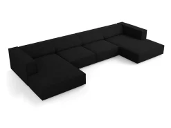 Cosmopolitan Design - Sofá panorâmico "Arendal" 6 lugares em tecido chenille com efeito canelado preto - 364x166x70cm