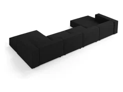 Cosmopolitan Design - Sofá panorâmico "Arendal" 6 lugares em tecido chenille com efeito canelado preto - 364x166x70cm