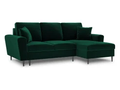 Cosmopolitan Design - Sofá convertível de canto direito com caixa de arrumação "Kyoto" 4 lugares em veludo verde garrafa - 241x145x88cm