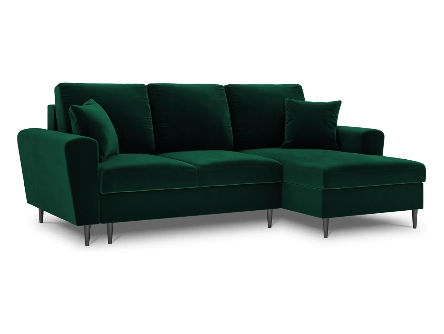 Cosmopolitan Design - Sofá convertível de canto direito com caixa de arrumação "Kyoto" 4 lugares em veludo verde garrafa - 241x145x88cm