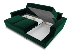 Cosmopolitan Design - Sofá convertível de canto direito com caixa de arrumação "Kyoto" 4 lugares em veludo verde garrafa - 241x145x88cm