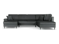 Cosmopolitan Design - Sofá panorâmico convertível em linha reta com caixa de arrumação "Kyoto" 7 lugares em veludo cinza escuro - 313x194x88cm