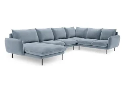 Cosmopolitan Design - Sofá de canto direito panorâmico "Vienna" 7 lugares em veludo azul claro - 330x235x95cm