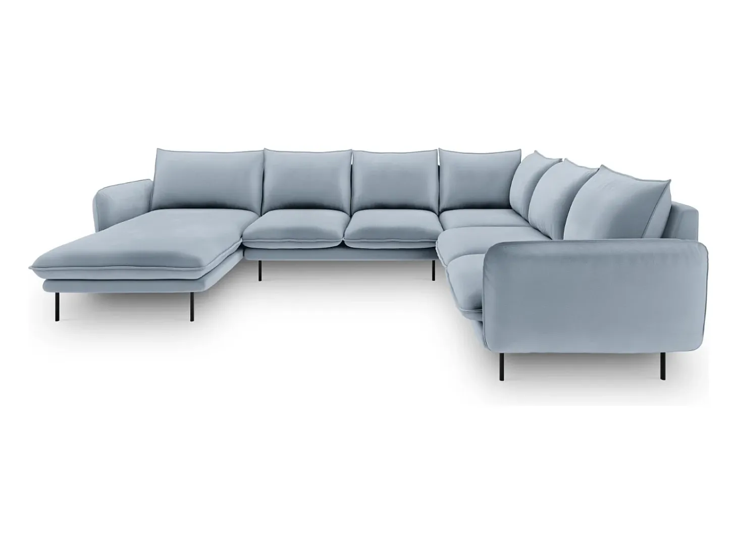 Cosmopolitan Design - Sofá de canto direito panorâmico "Vienna" 7 lugares em veludo azul claro - 330x235x95cm
