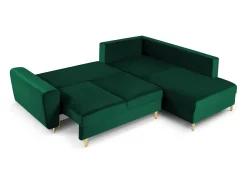 Cosmopolitan Design - Sofá convertível de canto direito com caixa de arrumação "Kyoto" 5 lugares em veludo verde garrafa - 243x194x88cm