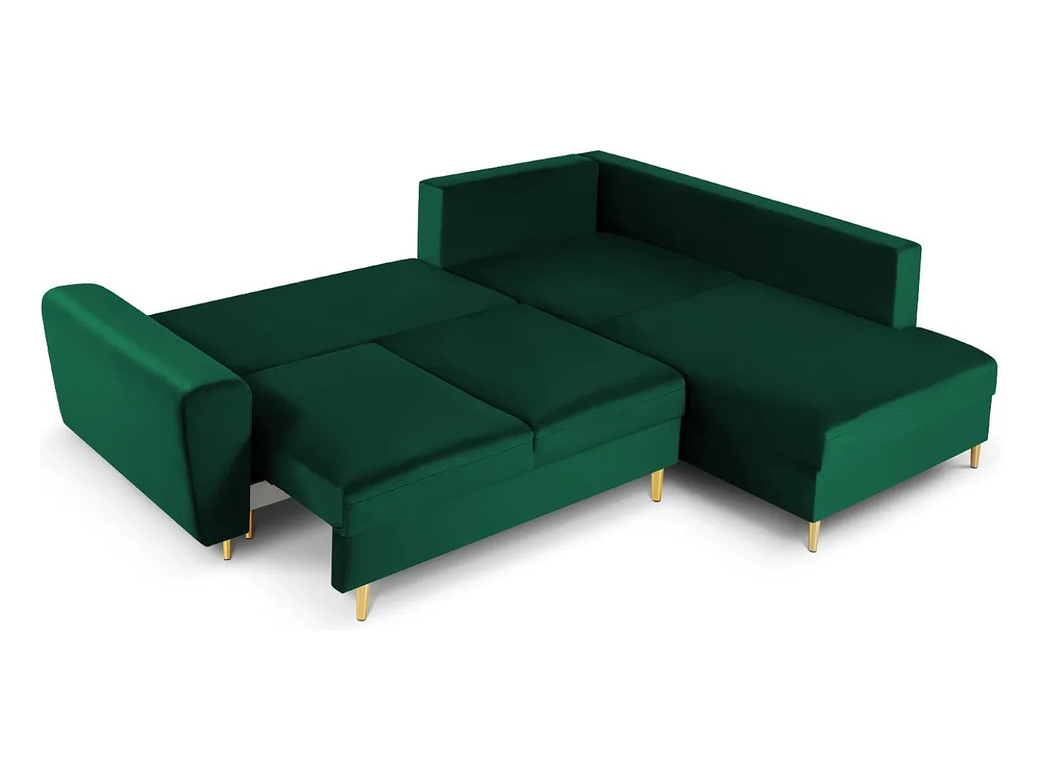 Cosmopolitan Design - Sofá convertível de canto direito com caixa de arrumação "Kyoto" 5 lugares em veludo verde garrafa - 243x194x88cm