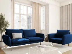 Cosmopolitan Design - Sofá "Vienna" 2 lugares em veludo azul real - 160x92x95cm