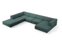 Cosmopolitan Design - Sofá de canto panorâmico à esquerda "Arendal" 7 lugares em tecido chenille petróleo - 364x262x70cm