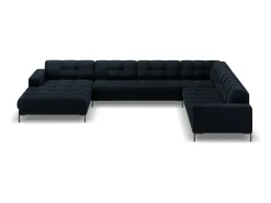 Cosmopolitan Design - Sofá de canto direito panorâmico "Bali" 7 lugares em veludo azul escuro - 327x256x75cm
