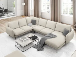 Cosmopolitan Design - Sofá de canto panorâmico à esquerda "Vienna" 7 lugares em tecido estrutural bege claro - 330x235x95cm