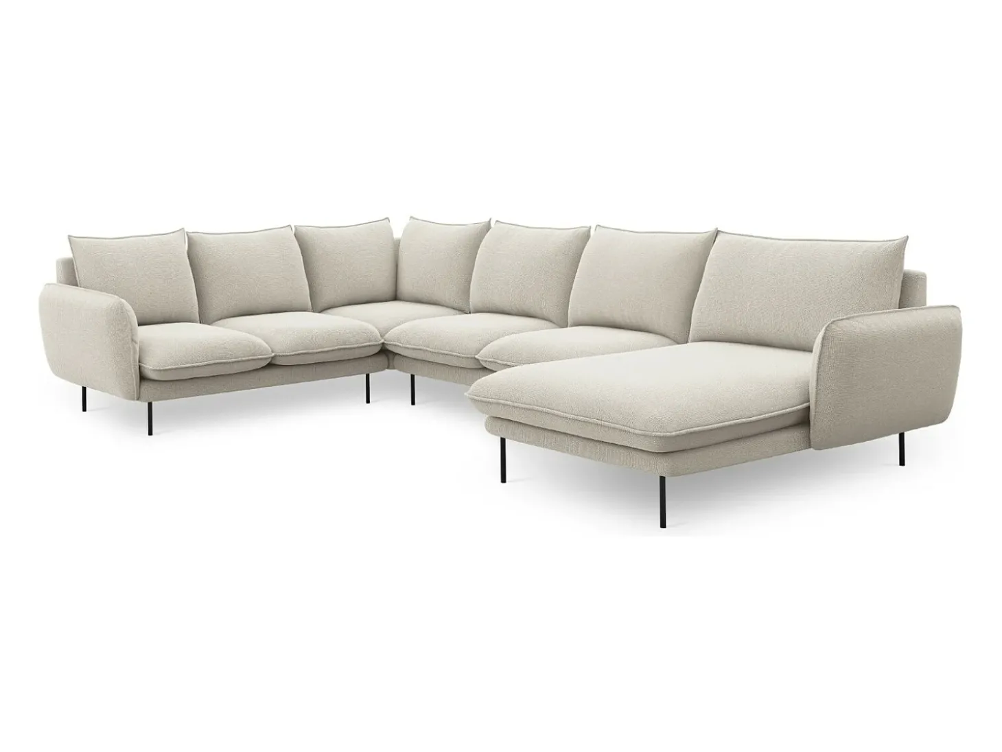 Cosmopolitan Design - Sofá de canto panorâmico à esquerda "Vienna" 7 lugares em tecido estrutural bege claro - 330x235x95cm
