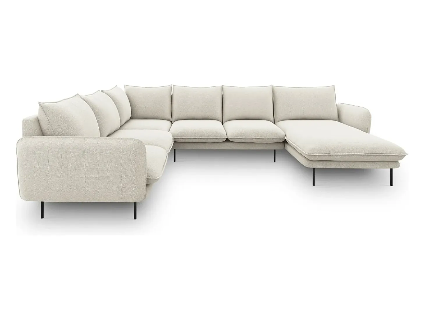 Cosmopolitan Design - Sofá de canto panorâmico à esquerda "Vienna" 7 lugares em tecido estrutural bege claro - 330x235x95cm