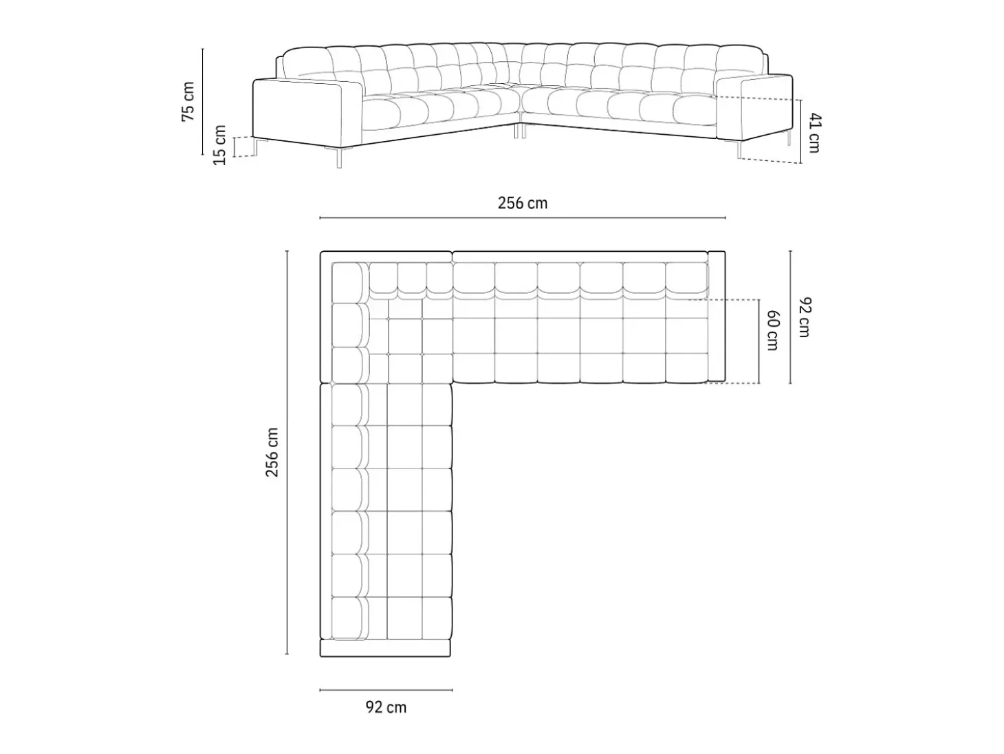 Cosmopolitan Design - Sofá de canto simétrico "Bali" 6 lugares em tecido estrutural verde - 256x256x75cm