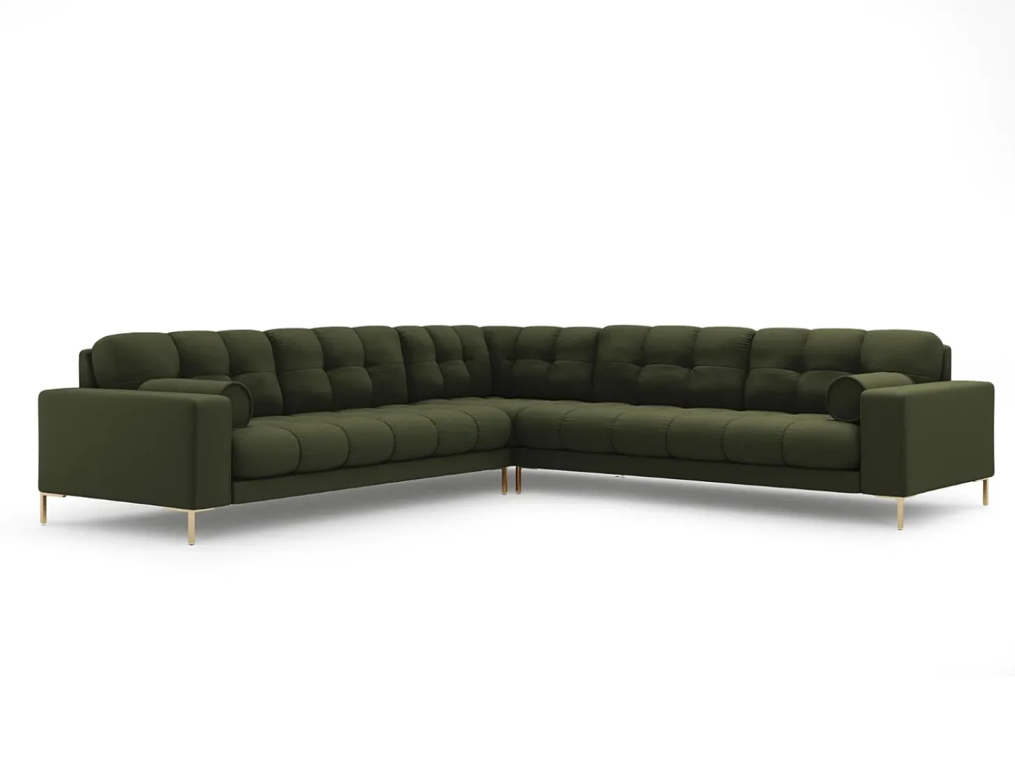 Cosmopolitan Design - Sofá de canto simétrico "Bali" 6 lugares em tecido estrutural verde - 256x256x75cm