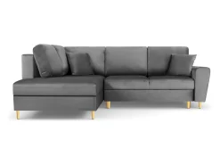 Cosmopolitan Design - Sofá convertível de canto esquerdo com caixa de arrumação "Kyoto" 5 lugares em veludo cinza claro - 243x194x88cm