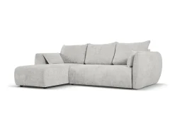 Cosmopolitan Design - Sofá convertível de canto esquerdo com caixa de arrumação "Matera" 4 lugares em tecido chenille cinza claro - 253x173x86cm