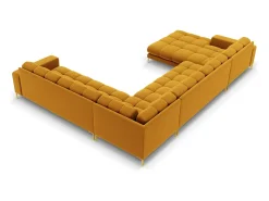Cosmopolitan Design - Sofá de canto direito panorâmico "Bali" 7 lugares em veludo amarelo - 327x256x75cm