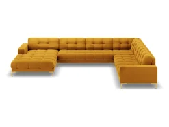 Cosmopolitan Design - Sofá de canto direito panorâmico "Bali" 7 lugares em veludo amarelo - 327x256x75cm
