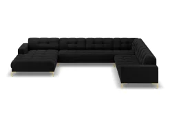 Cosmopolitan Design - Sofá de canto direito panorâmico "Bali" 7 lugares em veludo preto - 327x256x75cm