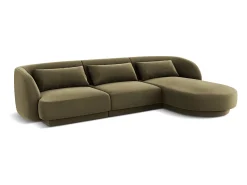 Cosmopolitan Design - Sofá de canto direito "Tulum" 4 lugares em veludo verde - 255x156x70cm