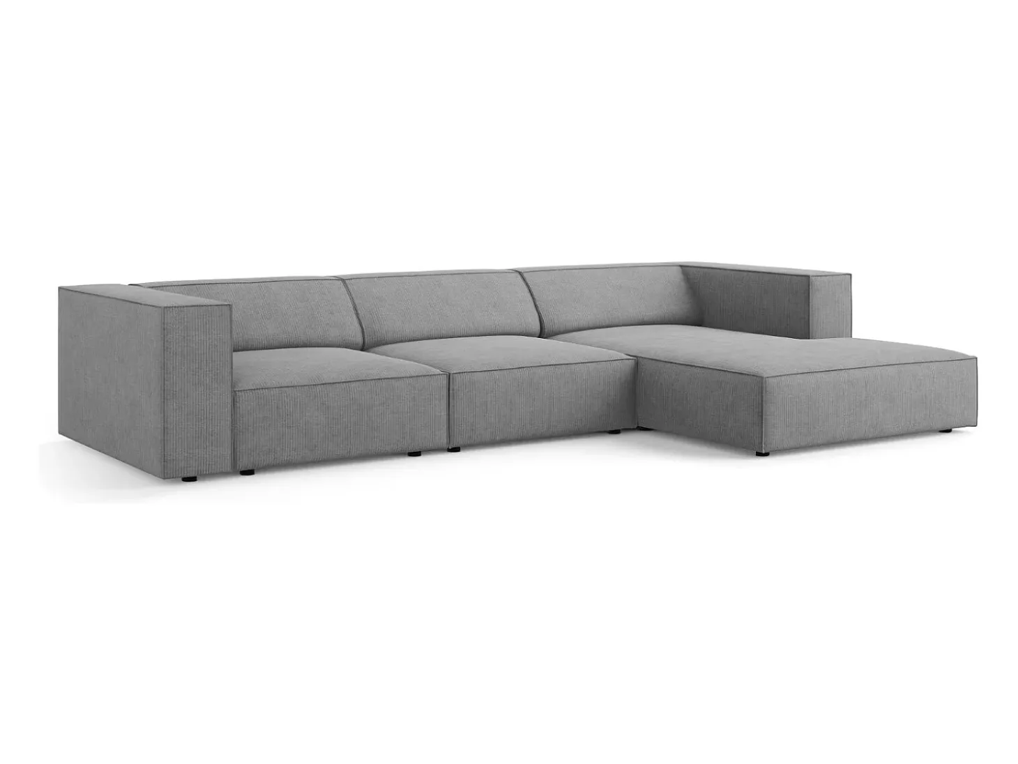 Cosmopolitan Design - Sofá de canto direito "Arendal" 4 lugares em tecido chenille com efeito canelado cinza escuro - 284x166x70cm