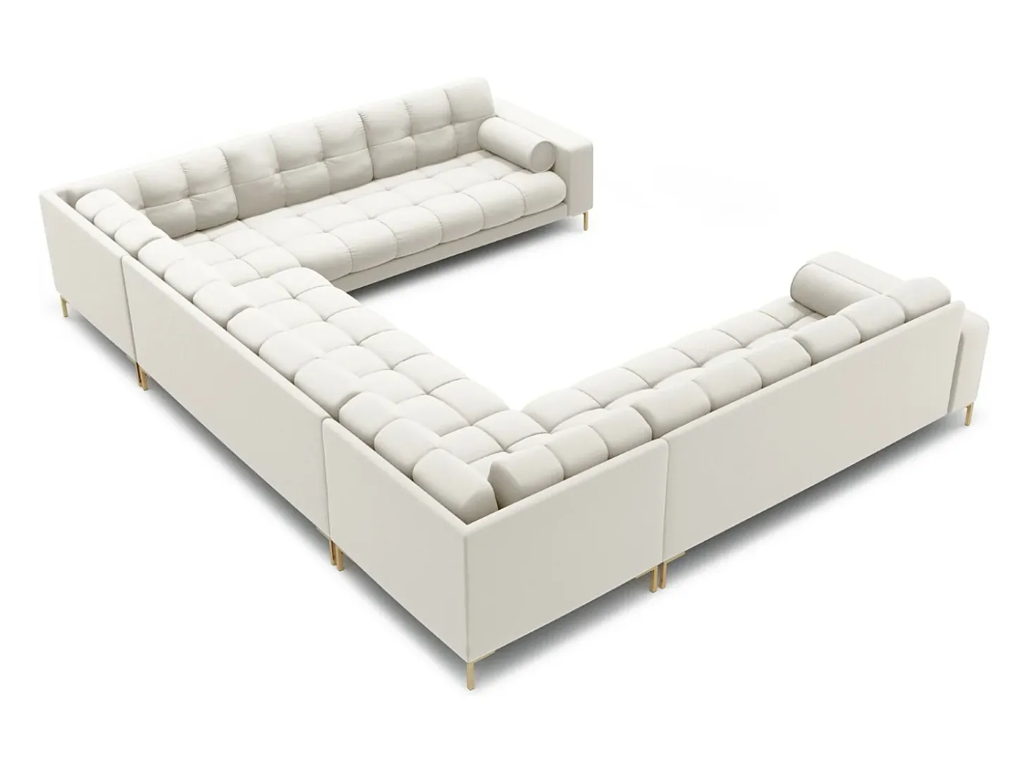 Cosmopolitan Design - Sofá panorâmico "Bali" 9 lugares em tecido estrutural bege claro - 327x256x75cm