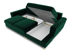 Cosmopolitan Design - Sofá convertível de canto direito com caixa de arrumação "Kyoto" 4 lugares em veludo verde garrafa - 241x145x88cm