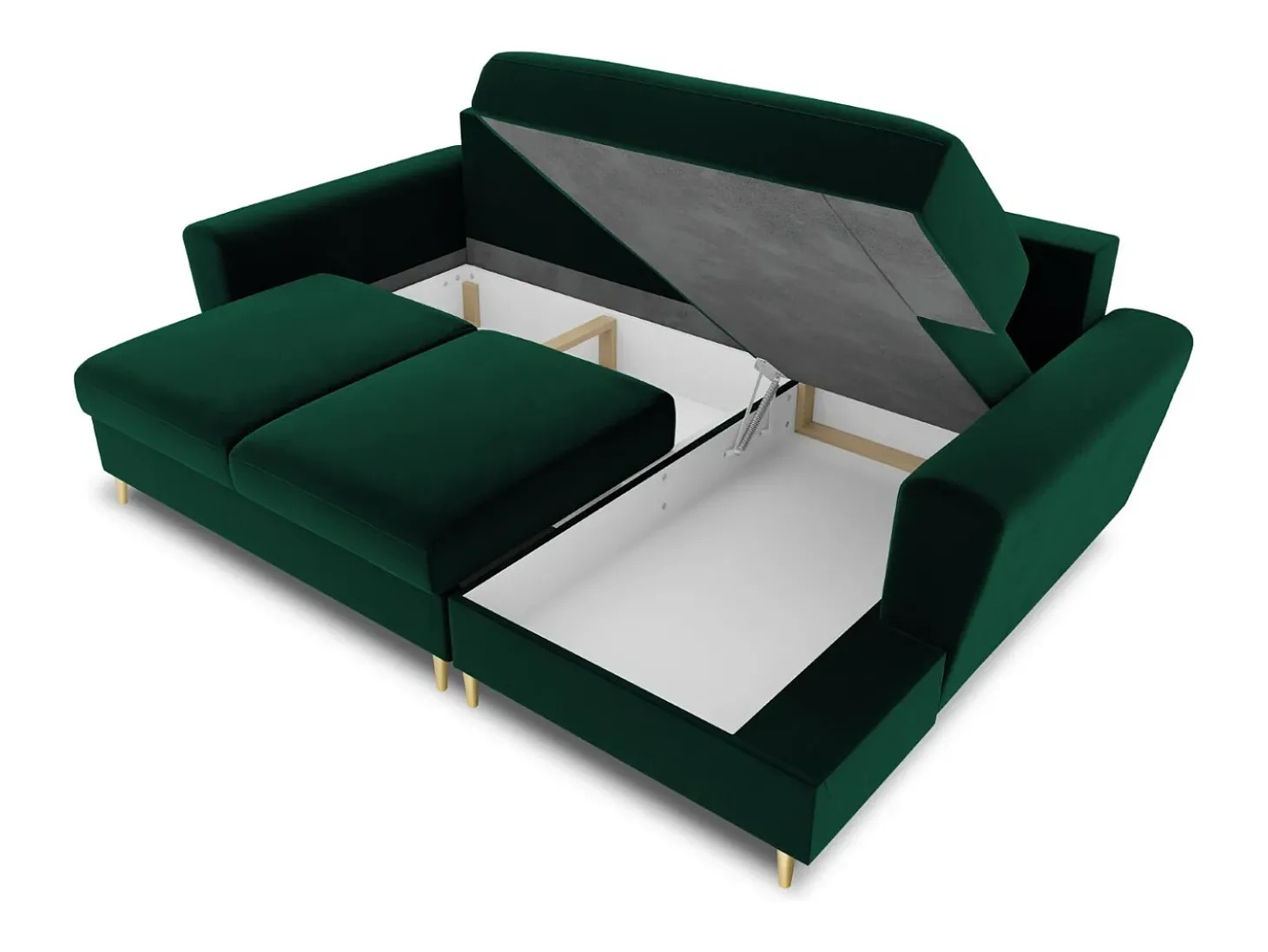 Cosmopolitan Design - Sofá convertível de canto direito com caixa de arrumação "Kyoto" 4 lugares em veludo verde garrafa - 241x145x88cm