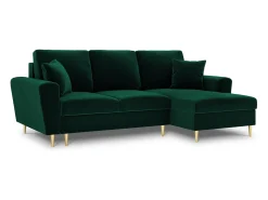 Cosmopolitan Design - Sofá convertível de canto direito com caixa de arrumação "Kyoto" 4 lugares em veludo verde garrafa - 241x145x88cm